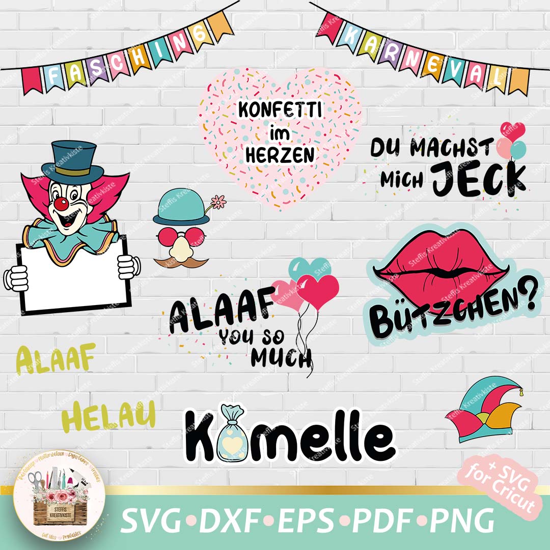 Plotterdatei Karneval und Fasching deutsche Sprüche Svg, PNG, DXF