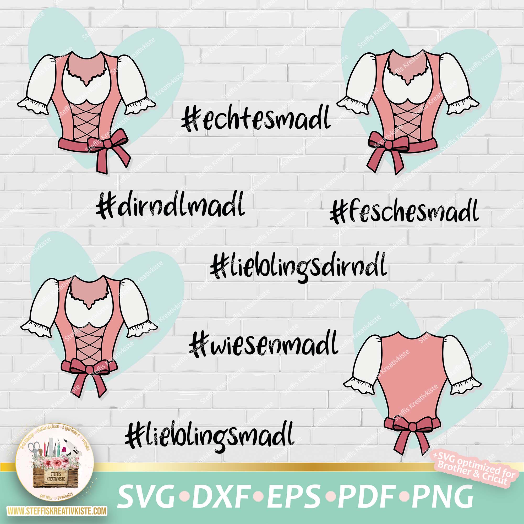 Plotterdatei Bundle Dirndl Madl deutsche Sprüche SVG PNG DXF