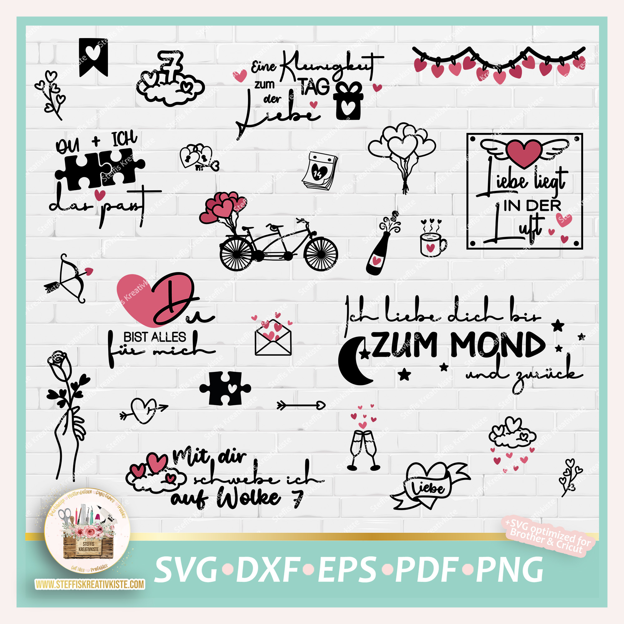 Plotterdatei Wolke 7 Bundle Valentinstag & Liebe SVG, PNG, DXF