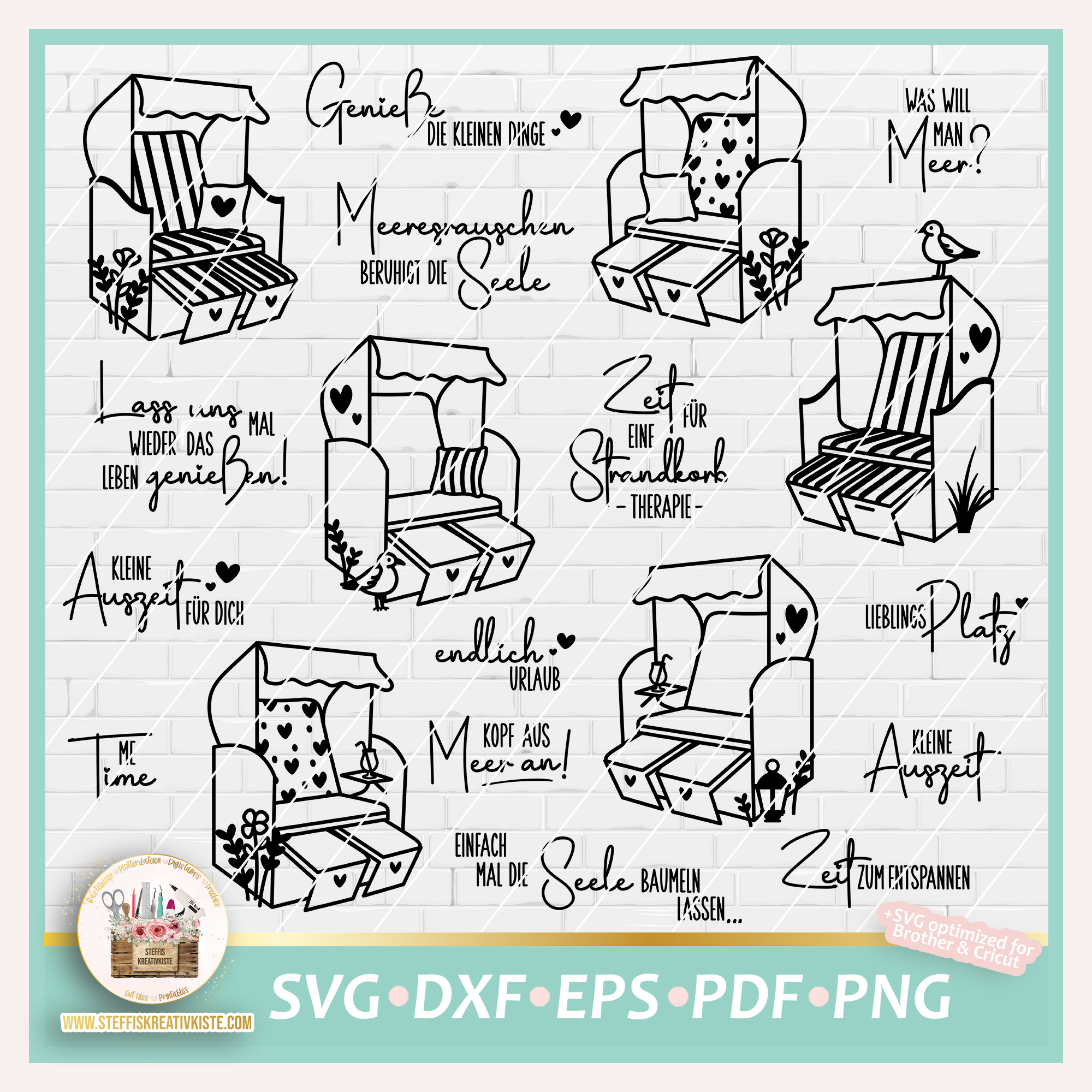Strandkorb Ribbon Plotterdatei Strandkorb Auszeit in SVG, PNG, DXF, PDF & EPS