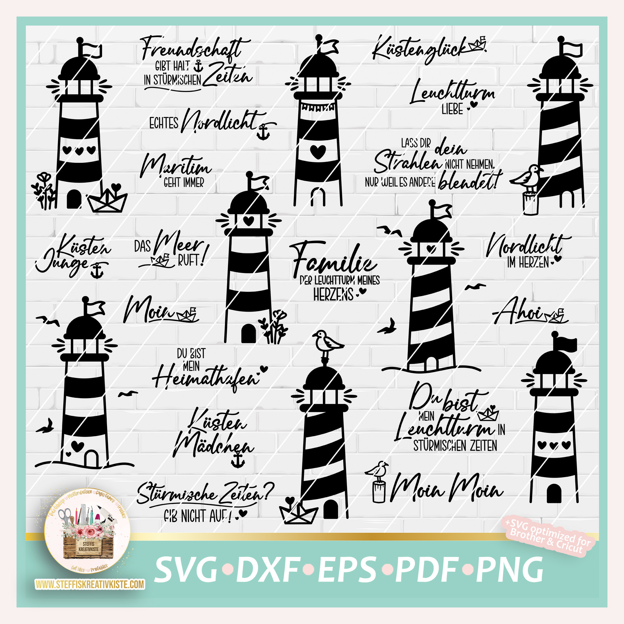Plotterdatei Leuchtturm Bundle in SVG, PNG, DXF, PDF und EPS