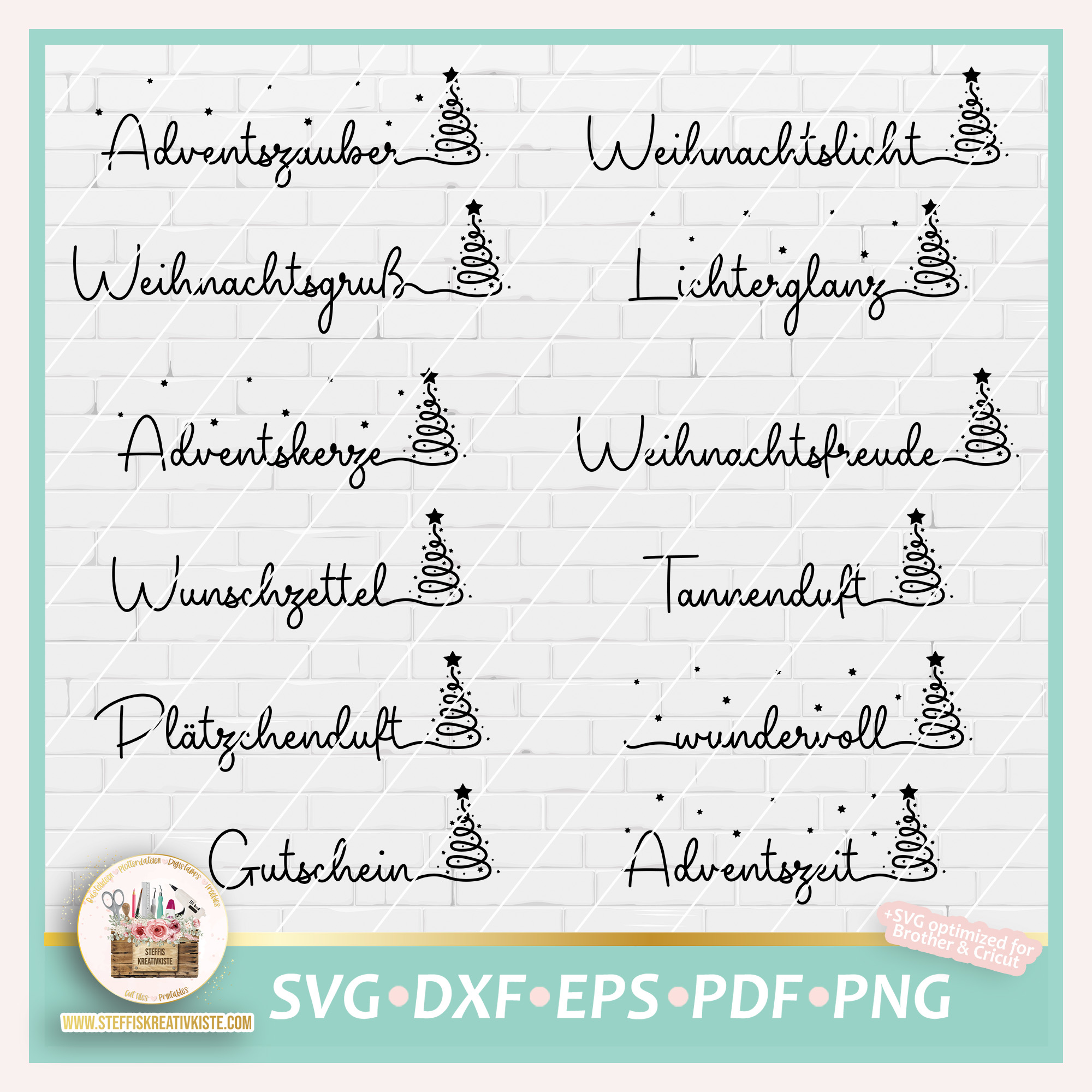 Plotterdatei Weihnachtsbaum Schriftzüge in SVG, PNG und DXF